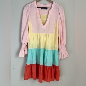 Tuckernuck Pomander Place Tiered Long Sleeve Dress Gauze Cotton Size Medium